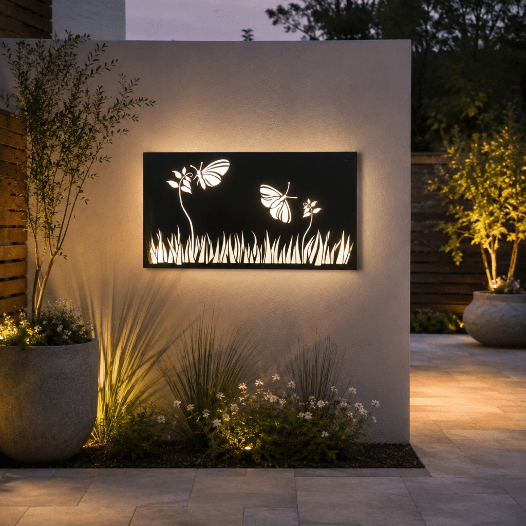 Wrought iron garden light installed along an outdoor pathway in South Africa.