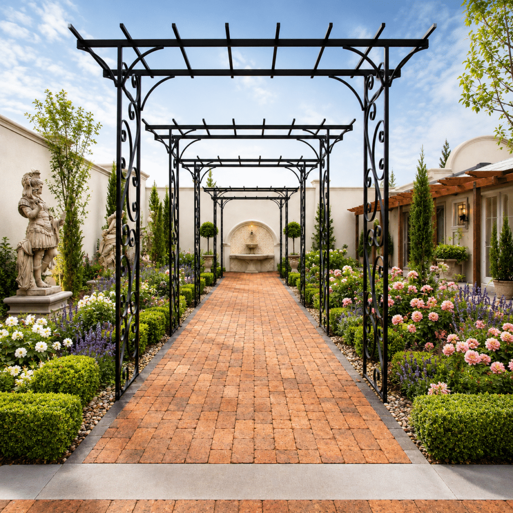 Symmetrical courtyard with ornamental arches